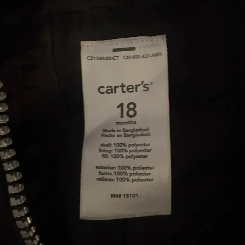 Carter's Toddler Black/Pink Snowpants 18 Months Side Zipper Pocket
